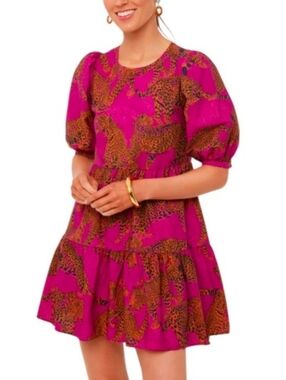 Farm Rio Artsy Leopards Tiered Mini Dress Medium